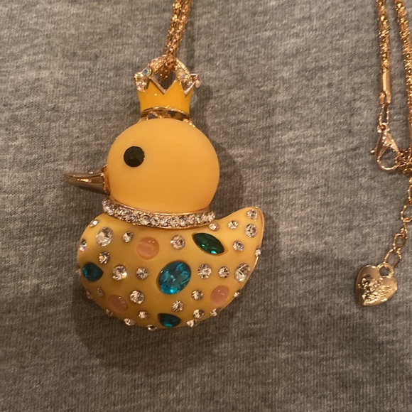 Betsey Johnson Jewelry - Betsey Johnson Crowned Yellow Duck Necklace with Jewels